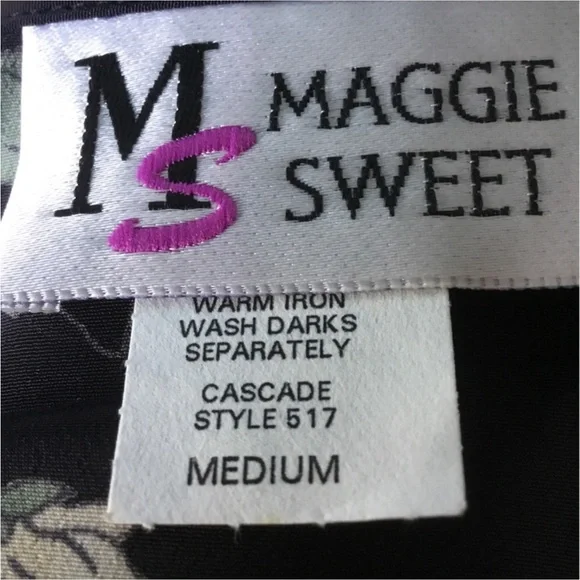 Vtg Maggie Sweet Black & Pink Floral Long Sleeve Blouse Vintage Button d… - Picture 8 of 9